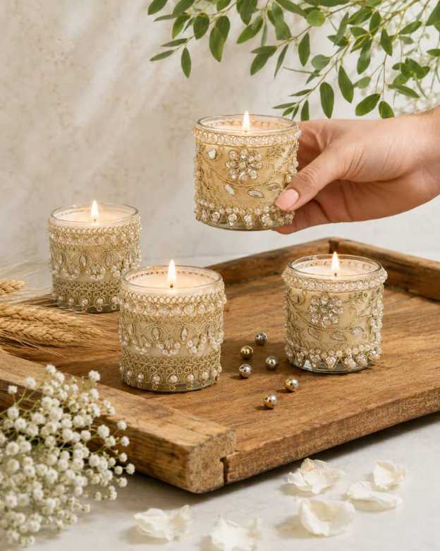 Nazakat Scented Votive Candles - Set of Four · Oud Kissed Rose